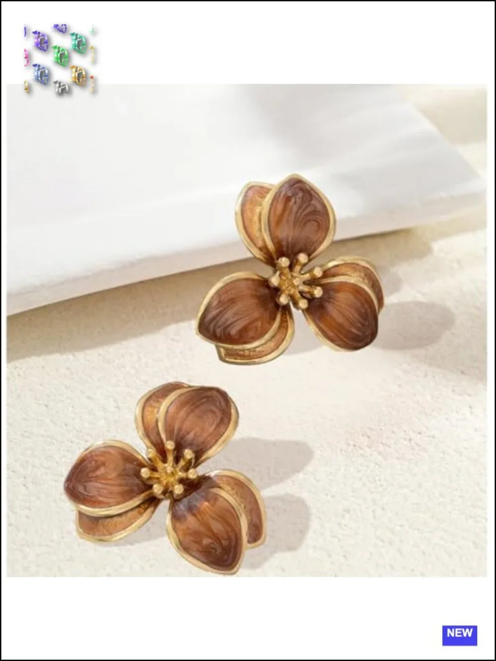 Gold Tone Enamel Floral Stud Earrings Statement Geometric Boho Jewelry